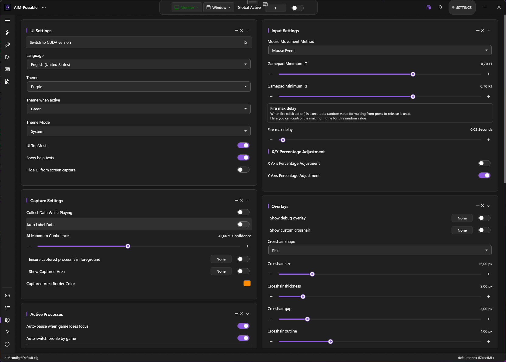 Settings page with all cards visible