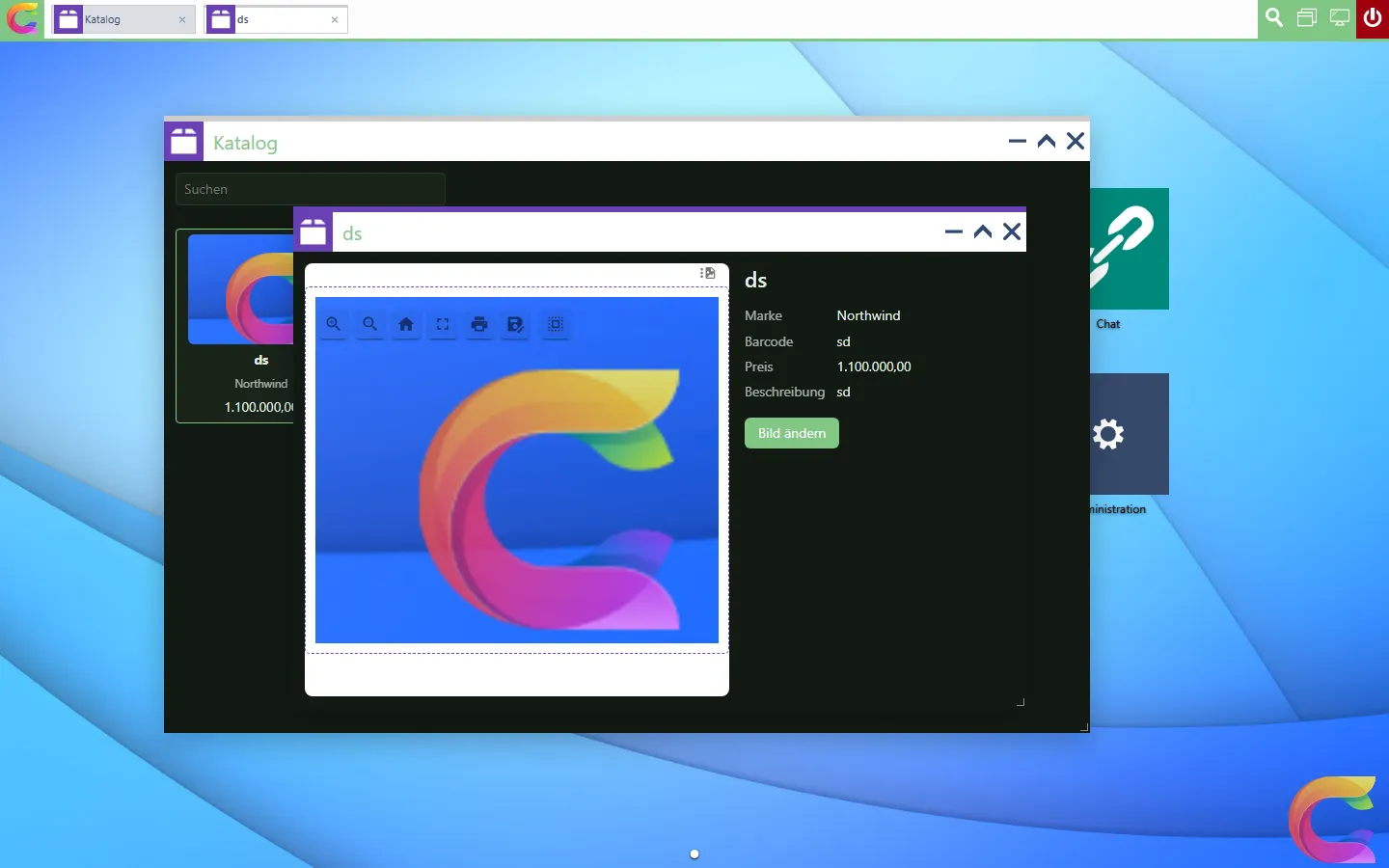 The catalog and a product window with the MudEx image preview