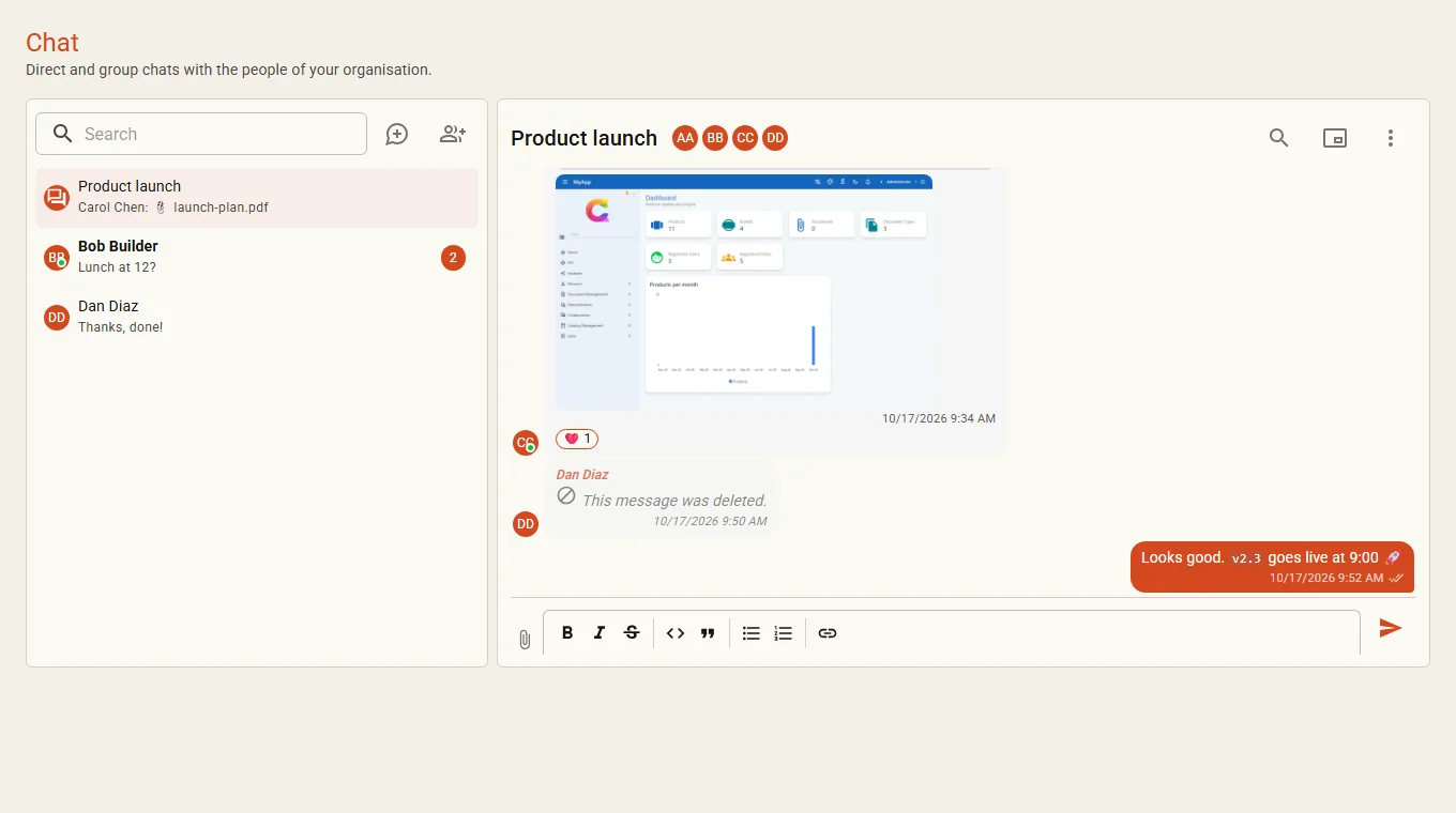 Chat with mentions, reactions and files