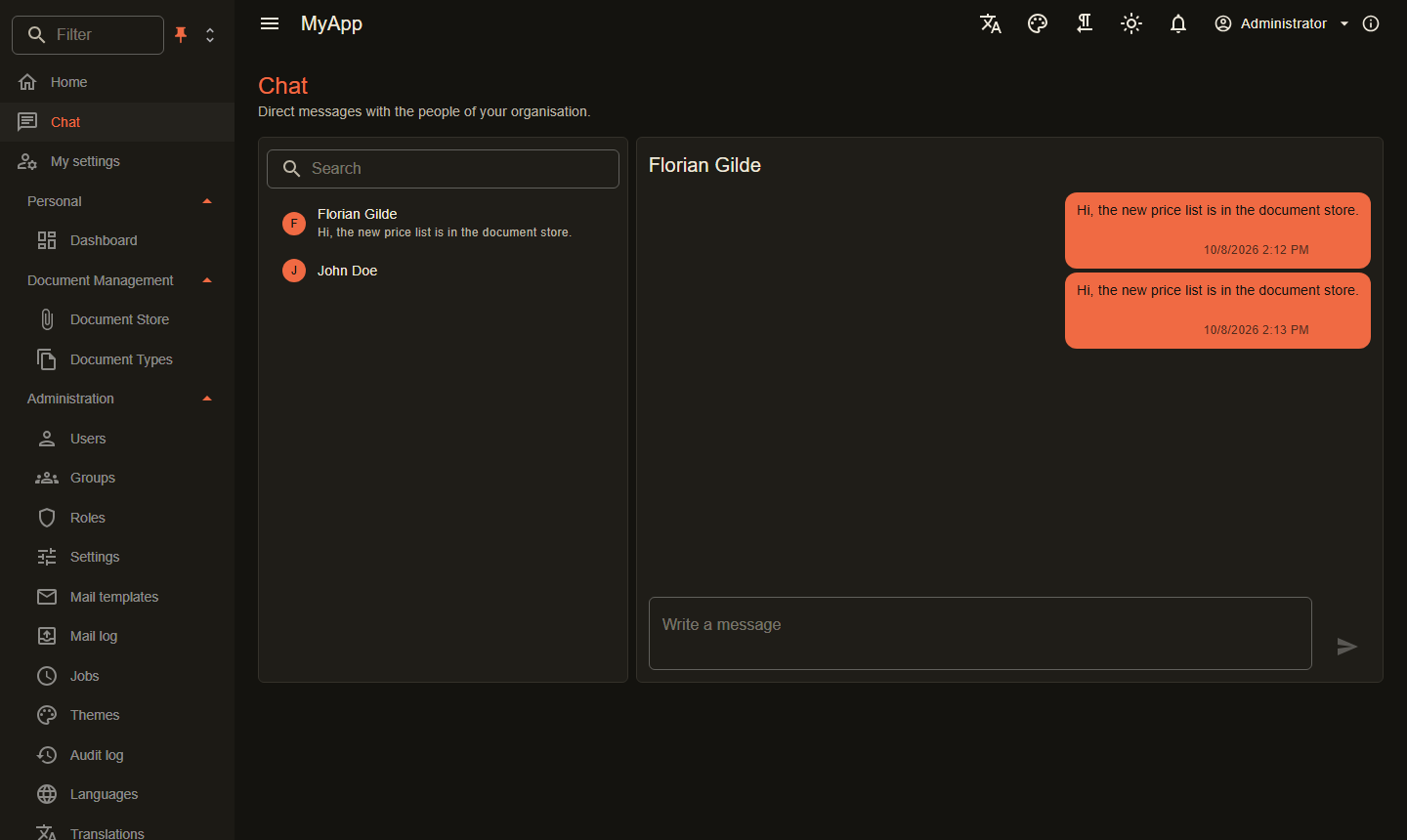 Chat page