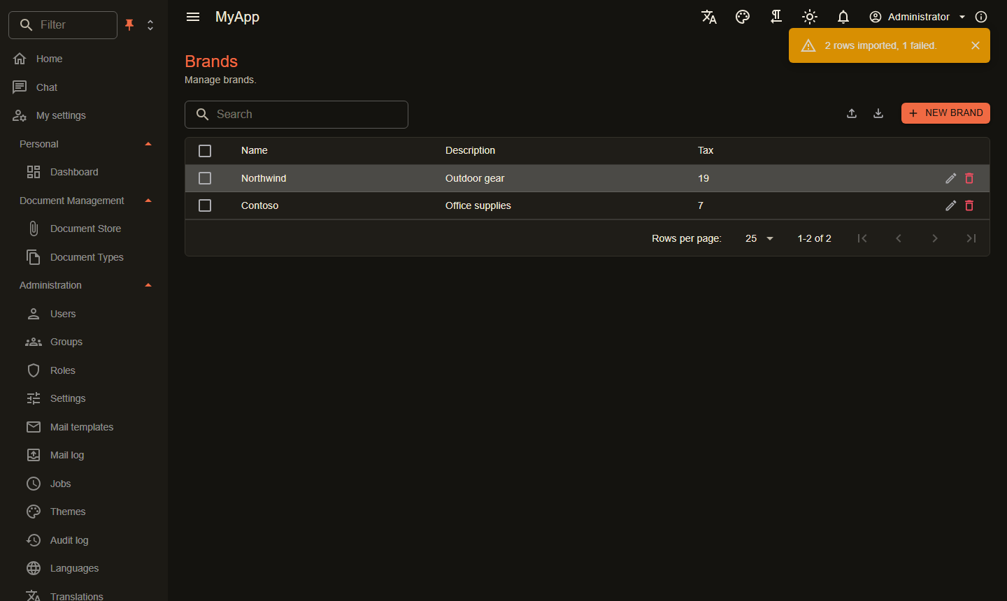 Import result