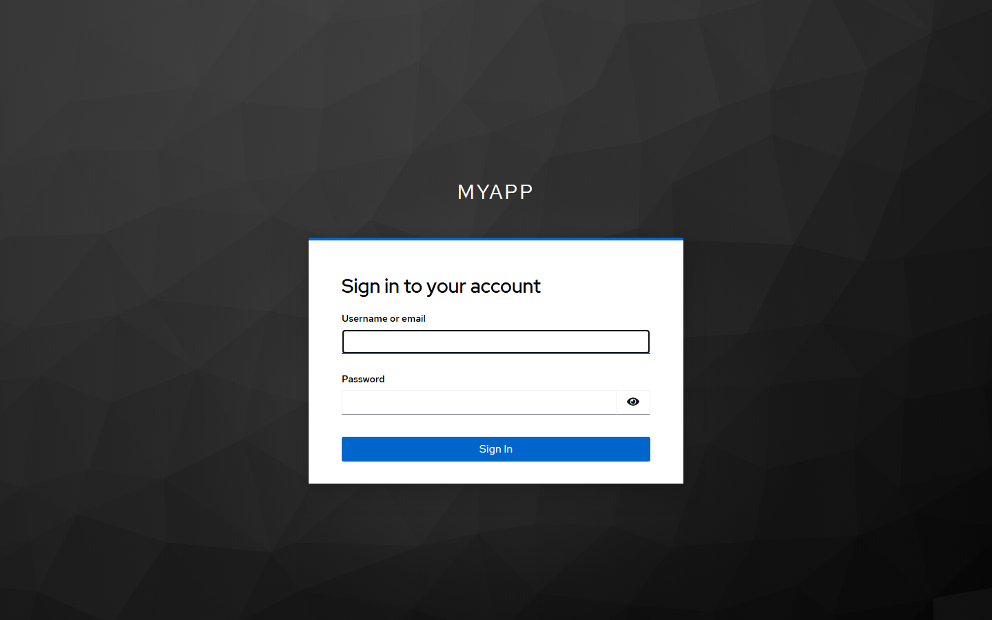 Keycloak sign-in page for the realm of the app