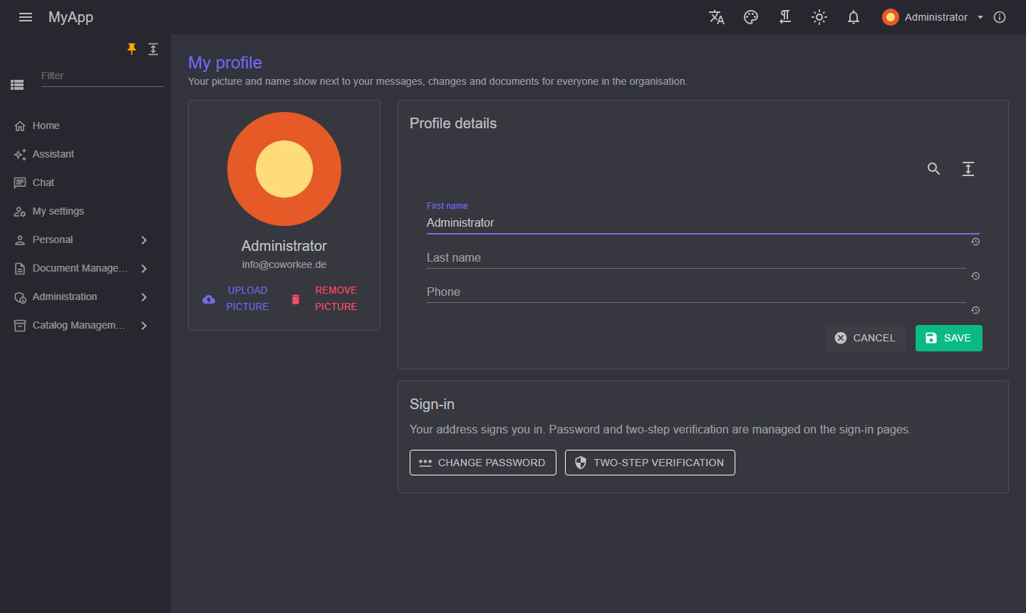 Profile page