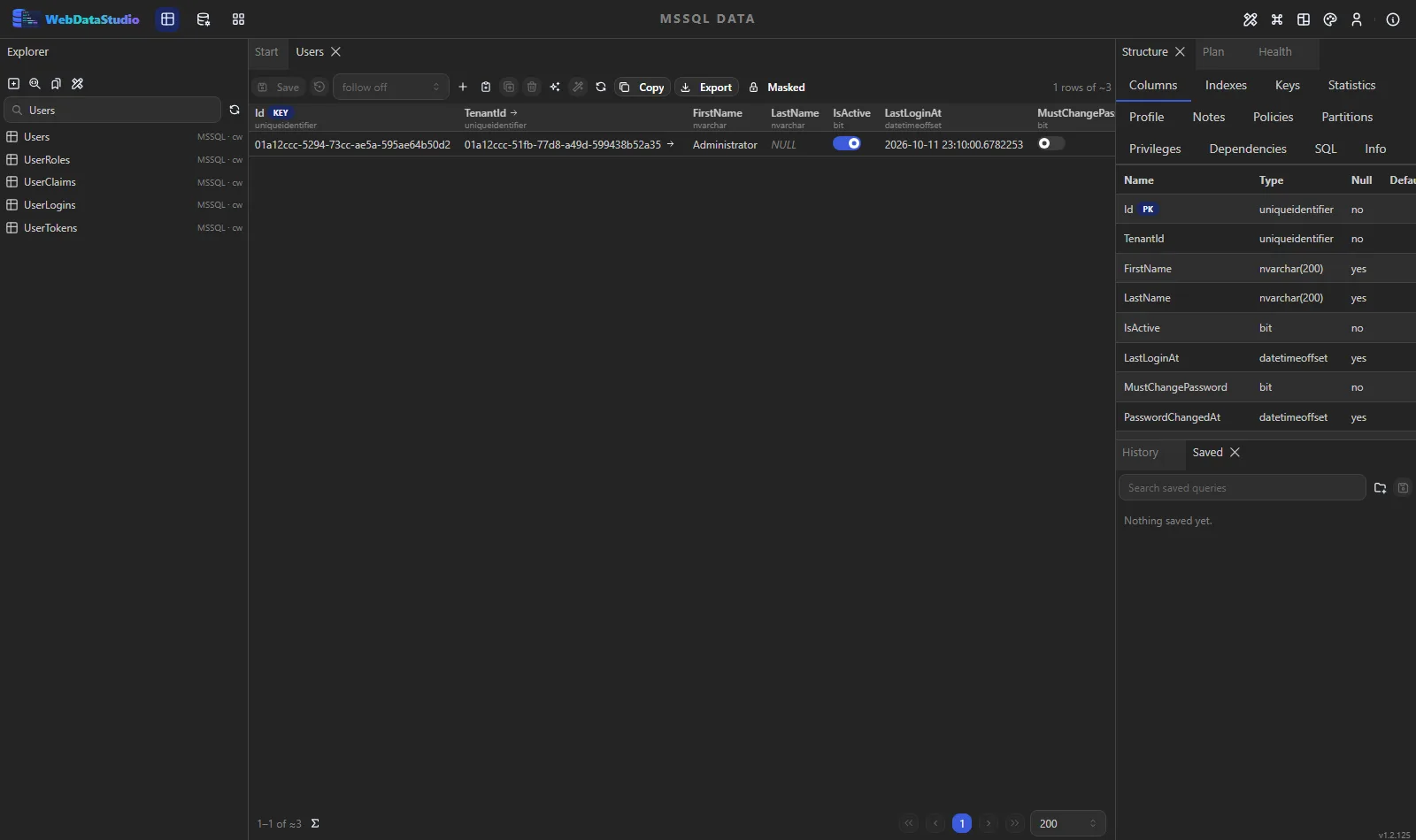WebDataStudio with the app database