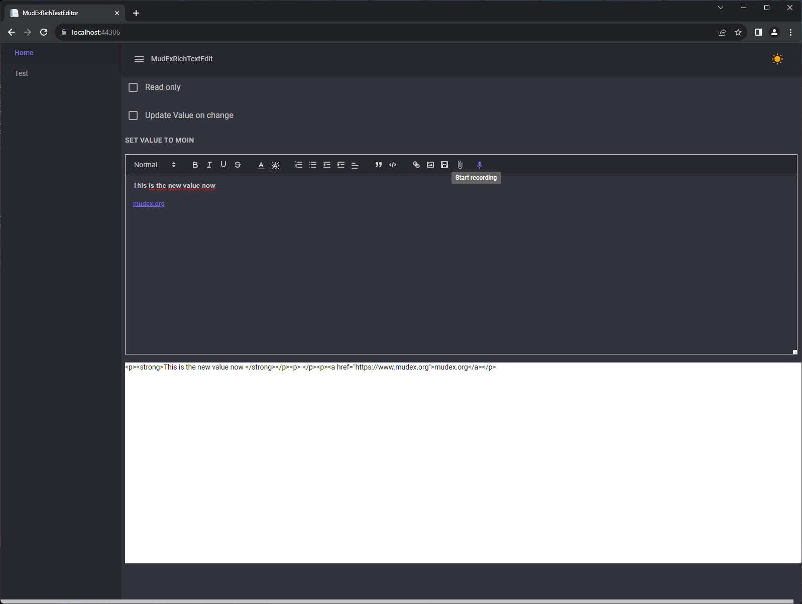 Screenshot of the editor with its toolbar