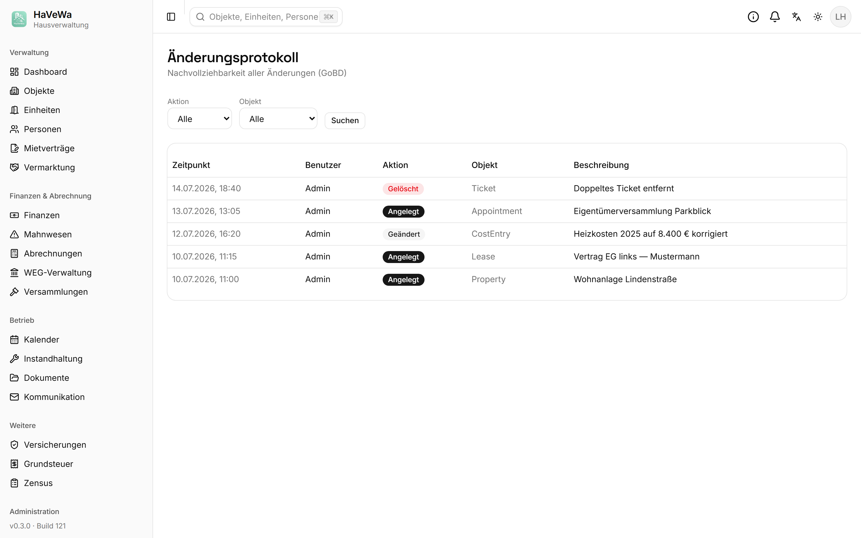 Lückenloses Änderungsprotokoll mit Benutzer, Aktion und Zeitpunkt